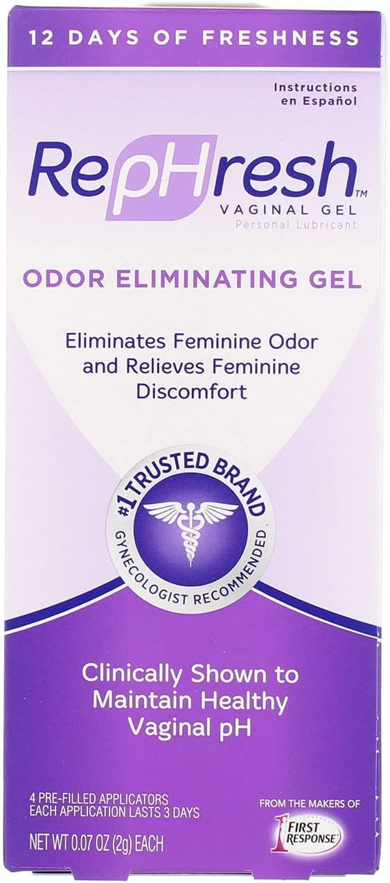 RepHresh Odor Eliminating Vaginal Gel, Fragrance Free, Balances Vaginal pH, Odor Control Up to 3 Days, 4 Pre-Filled Applicators