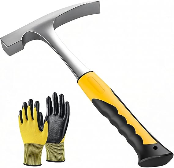 30oz Tinner's Hammer with gloves - Forged Steel Sheet Metal Hammer with Shock-Absorbing Grip for HVAC, Welding & Metal Fabrication - Professional-Grade Tinsmith & Chipping Tool