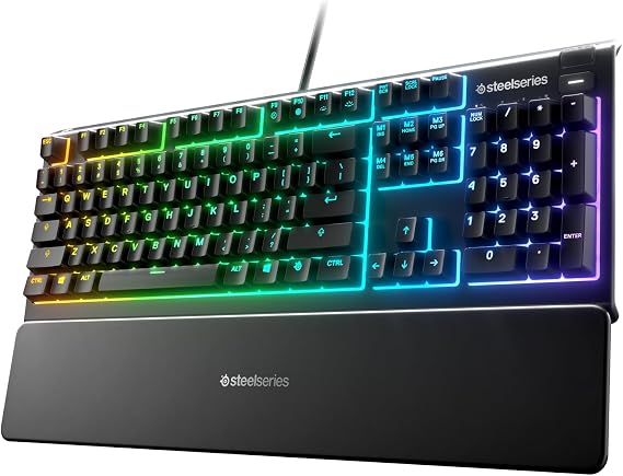 SteelSeries Apex 3 RGB oyun klavyesi 10 bölgeli RGB aydınlatma IP32 su geçirmez birinci sınıf manyetik bilek desteği 64812 çok sessiz hissedilir ve sessiz