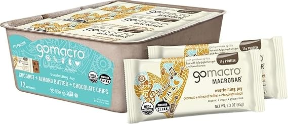 GoMacro MacroBar Organic Vegan Protein Bars - Coconut + Almond Butter + Chocolate Chips (2.3 Ounce Bars, 12 Count)