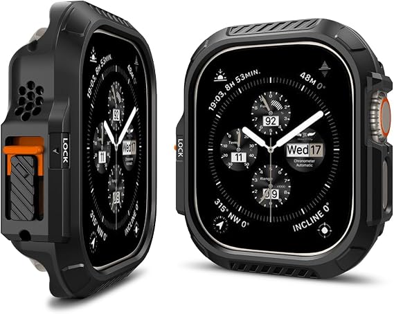 Spigen for Apple Watch Ultra 3/2/1 49mm Case with Secure Locking System | Lock Fit Durable Protective Shock Proof Scratch Resistant Bumper TPU Cover - Black