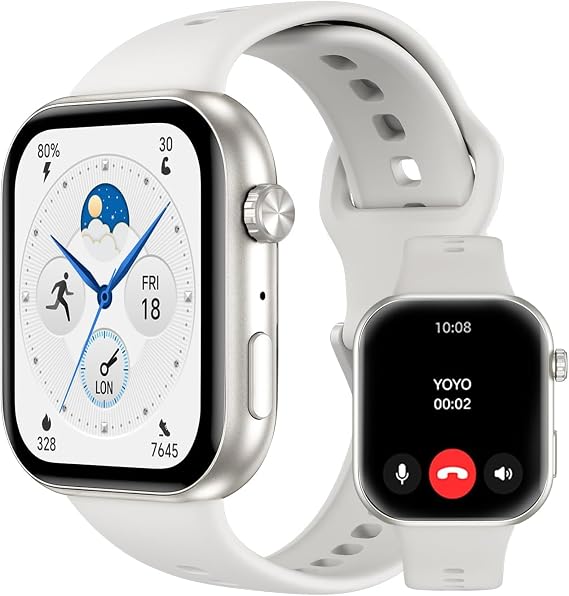 HONOR Choice Watch 2i, Bluetooth Calling Smart Watch, 1.85 Inch AMOLED, 14 Days of Battery Life, Spo2, 1ATM, IP68, Compatible with Android and iOS,White