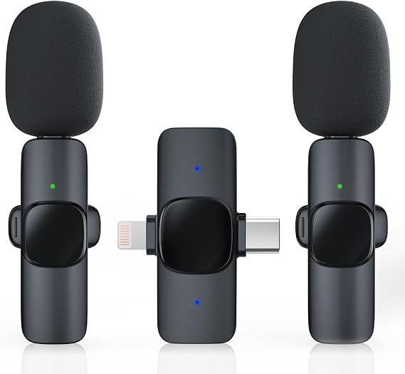 2 Pack Wireless Lavalier Microphone for iPhone/Android Phone, USB C Wireless Lav Mic, 4 Pickup Modes, Noise Cancellation, Mini Lapel Mic for Video Recording Podcast YouTube TikTok