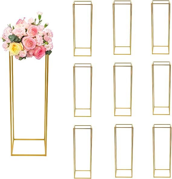 Gold Wedding Flower Stand, 10Pcs 31.5inch/80cm Wedding Metal Vase Stand Detachable Column Flower Stand Geometric Centerpieces Vase for Tabletop Flower Arrangement, Wedding and Reception Decoration
