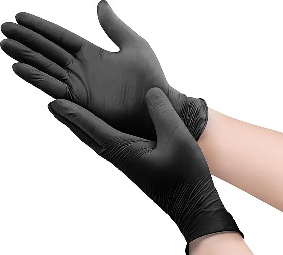 OWELL Black Nitrile Gloves Disposable Latex Free 4 mil Nitrile Gloves MEDIUM Disposable Gloves Black Cooking Gloves Disposable Food Safe Powder Free Latex Free Gloves (100 Count)