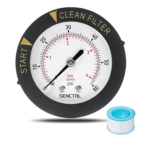 SENCTRL 0-60 Psi Pool Filter Pressure Gauge, 1/4 NPT Back Mount | 2" Dial Size, Stainless Steel Case, Waterproof, Clean Filter Indicator, for Swimming Water Pump Spa Aquarium Pressure Test