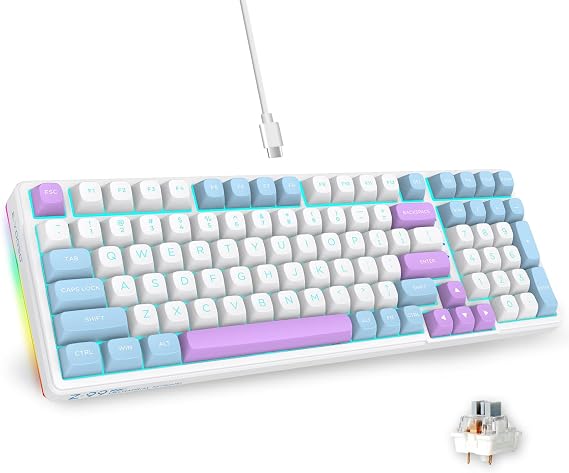 E-YOOSO 96% Wired Creamy Mechanical Keyboard, Cyan LED Backlit for PC/MAC