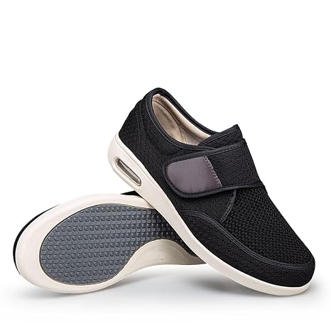 Women Orthopedic Shoes for Men Diabetic Walking Shoes for Swollen Feet with Adjustable Strap Extra Wide Slip-On Arch Support Black