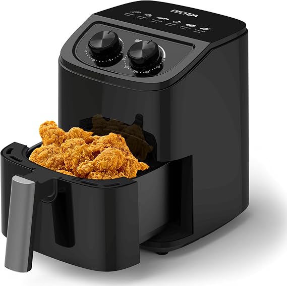 OSTBA 2.5QT Small Air Fryer for 12 People, Compact Mini Air Fryer | with Dual Knob Temperature & Timer Controls, 6 Cooking Guides, Space-Saving Design, Nonstick Dishwasher-Safe Basket