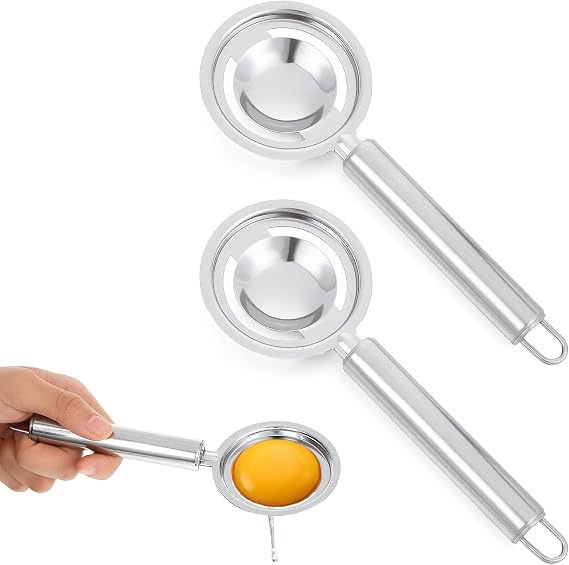 2 Pcs Egg Yolk Separator, Egg Separator for Raw Eggs Stainless Steel Tool Eggs whites for Cooking Baker fitness Yolk Divider Extractor with Handles for Protection Separation Tools