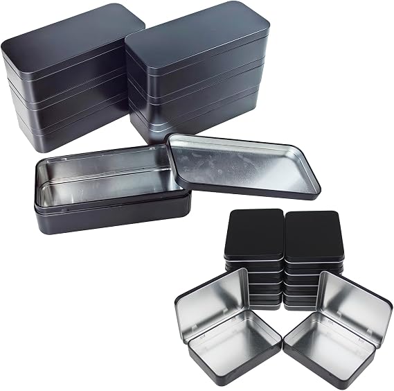 Rectangular Black Metal Tins with Lids Bundle