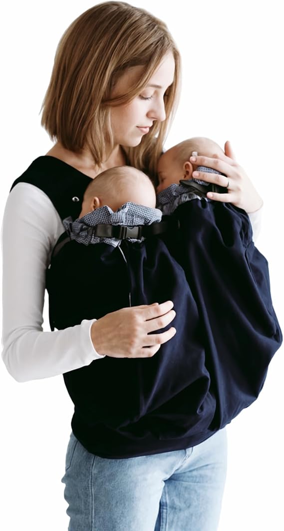Weego Twin - The Original Baby Carrier for Twins from Birth (from 1,800 Grams) - Easy to Use, Ergonomic, Oeko-TEX 100 - Baby Carrier Bag Blue Pepita