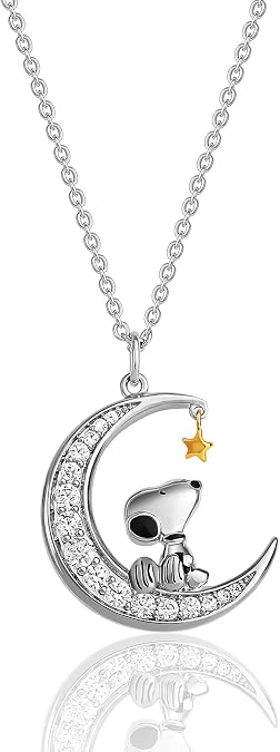 Peanuts Snoopy Moon Cubic Zirconia Necklace for Women Official License 18"