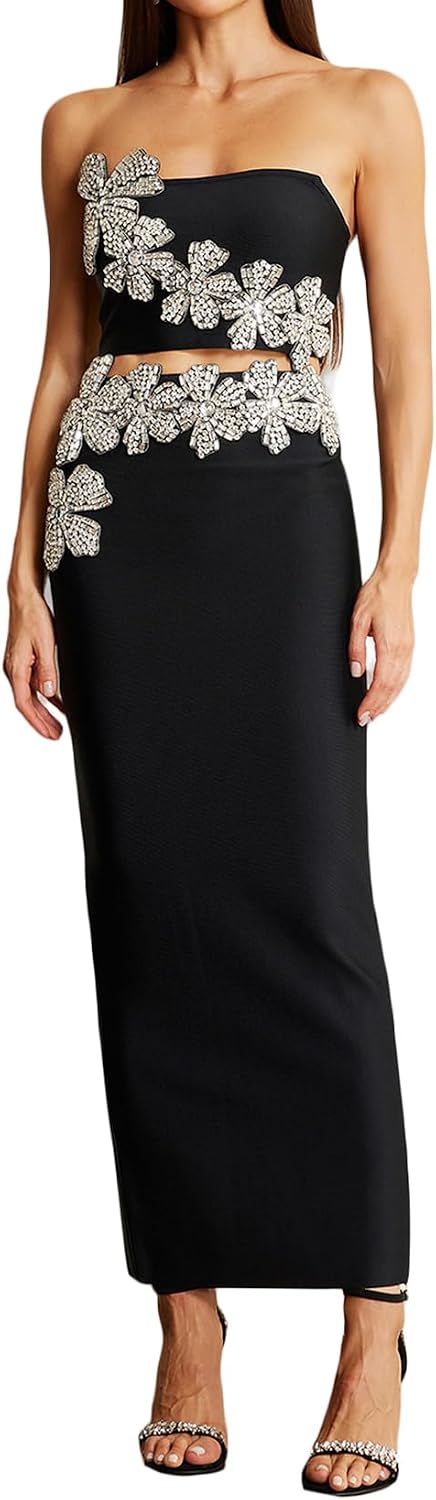 BELLA BARNETT Strapless Two Piece Skirt Set for Women Bandage Dress
