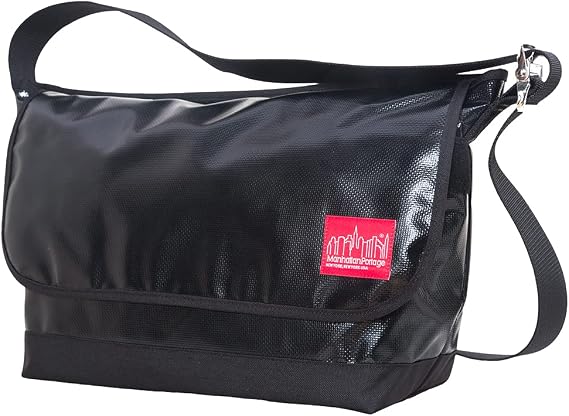 Manhattan Portage Vinyl Vintage Messenger Bag Large Ver2, Black, One Size