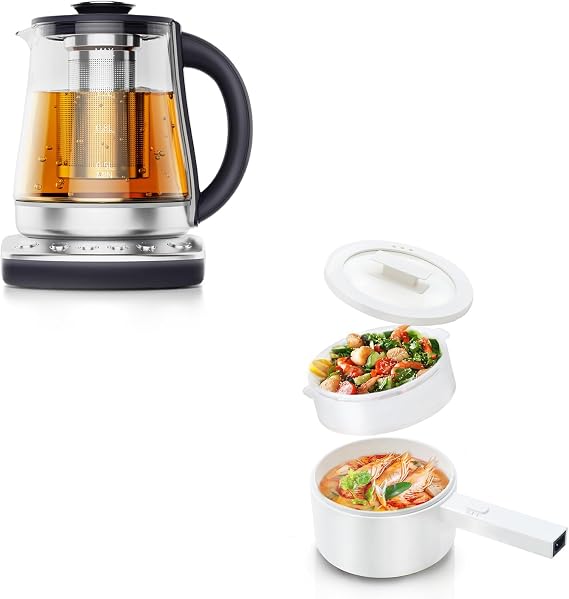 olayks. Electric Kettle With Infuser, 1.5L Hot Tea Maker With Temperature Control & Hot Pot Electric with Steamer Non-stick Portable Pot, Dual Power Multi-functional Electric Cooker