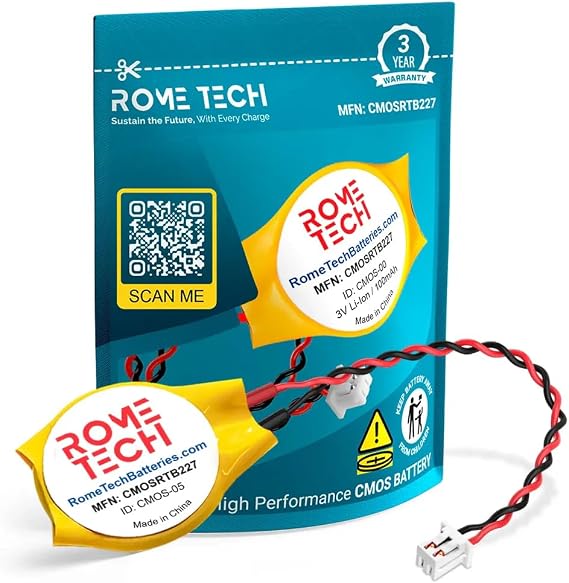 Rome Tech CMOS BIOS Battery for Dell Latitude 7400 (Not for 2-in-1 Version) /7480 / D820 - Laptop Backup 3V RTC CR2032 Battery with 2 Wire Cable