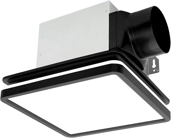 Akicon Bathroom Exhaust Fan with Light, 80CFM 2.0 Sones Exhaust Fan for Bathroom Ceiling, 15W Dimmable 3CCT LED Lights & 3.5W Nightlight Vent Fan for Home, Shower Room, Square, Black