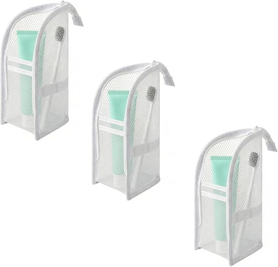 Standing Toiletry Bag Translucent Portable Foldable Makeup Cosmetic Bag Upright Waterproof Travel Toiletry Bag for Bathroom, Gym, Trip (White)
