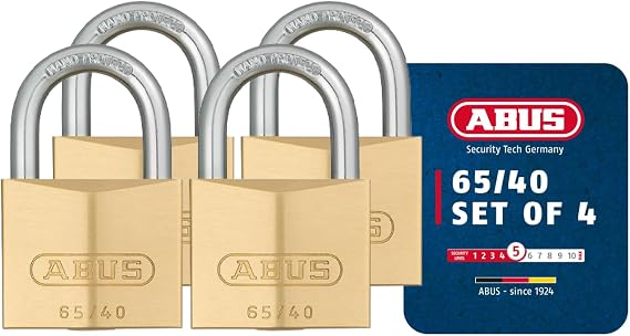 ABUS Padlock 65/40 Brass - Set of 4, Keyed Alike, Security Level 5