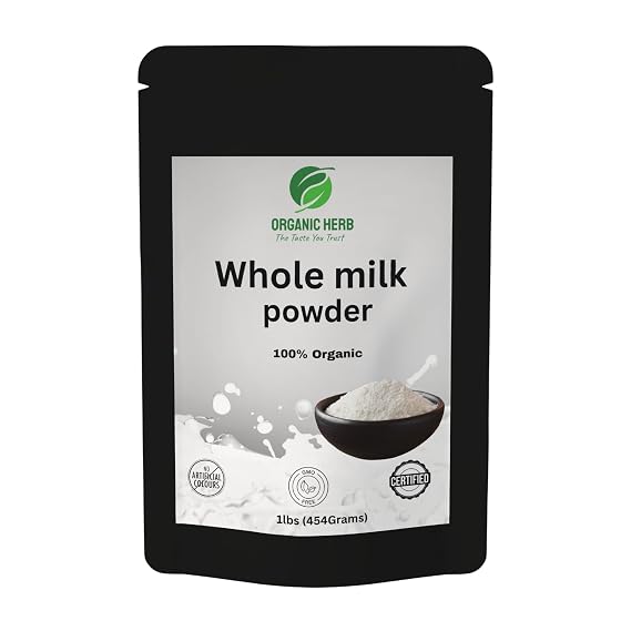 Organic Herb Whole Milk Powder, 1lbs Pasture Raised Source, rBST Hormone Free, Powered Milk for Baking & Cooking, 9g Protien Per Serving, NON-GMO, Filler Free