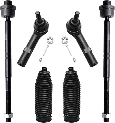 Detroit Axle - Front 6pc Tie Rods Kit for Chevy GMC Silverado Sierra Suburban Yukon XL 1500 Tahoe Cadillac Escalade ESV EXT, 4 Inner & Outer Tie Rod Ends 2 Boots Suspension Kit Replacement