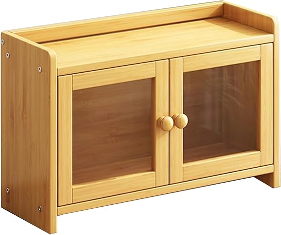 Bamboo Countertop Storage Cabinet Mini Kitchen Pantry Organizer Bread Box