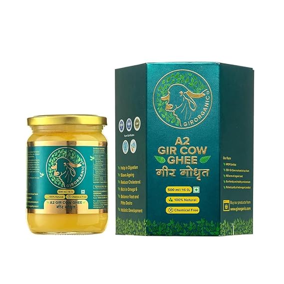Organic A2 Pure Ghee - 500 ml Glass Bottle | 100% Gir Cow Ghee | Vedic Bilona Method | Grassfed, Cultured, Premium & Traditional Ghee | Immunity Booster | Gopal Ratna Award Winner 2023