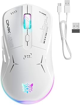 Wireless Gaming Mouse, Dual Mode 2.4G/USB-C, 6 Programmable Buttons, Up to 4800 DPI, Lightweight 120g, RGB 7-Color Lighting, Long Battery Life, Ergonomic Design for PC/Mac/Laptop (White)