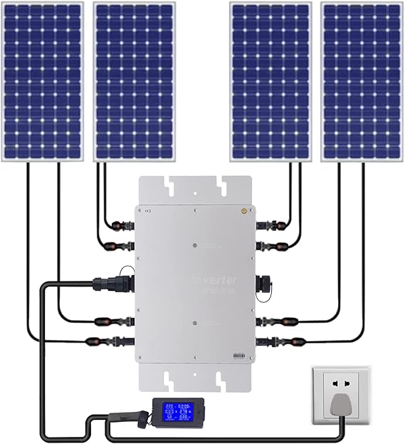 1200W Solar Grid Tie Micro Inverter, Waterproof IP65 Pure Sine Wave Inverter with AC Data Monitoring Display LCD Screen, Micro Inverters for 30V/36V Solar Panels (1200w)
