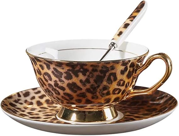 Bone China Cup& Saucer Set, 6.8oz (Leopard Pattern)