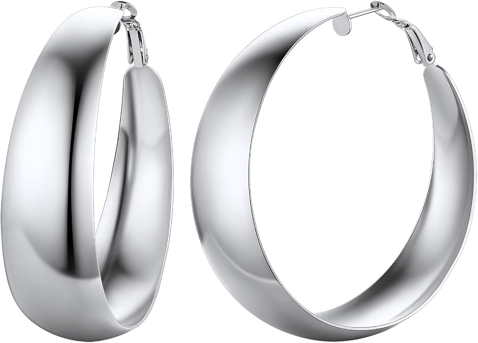 FindChic Wide Hoop Earrings for Women Stainless Steel Large Chunky Round Earrings 1.57'' 2.36'' Diameter Nickle Free Non-allergenic Statement Jewelry for Girls, with Gift Box