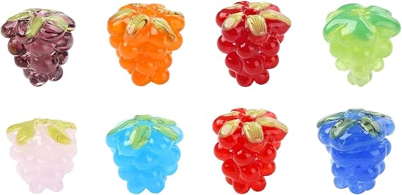 KitBeads 8Pcs Colorful Cute 3D Grape Raspberry Glass Lampwork Beads Bulk | Lovely Berry Fruit Bead, Handmade Glass Spacer Beads, For Jewelry Making, Bracelets Necklaces Keychains, DIY Crafts
