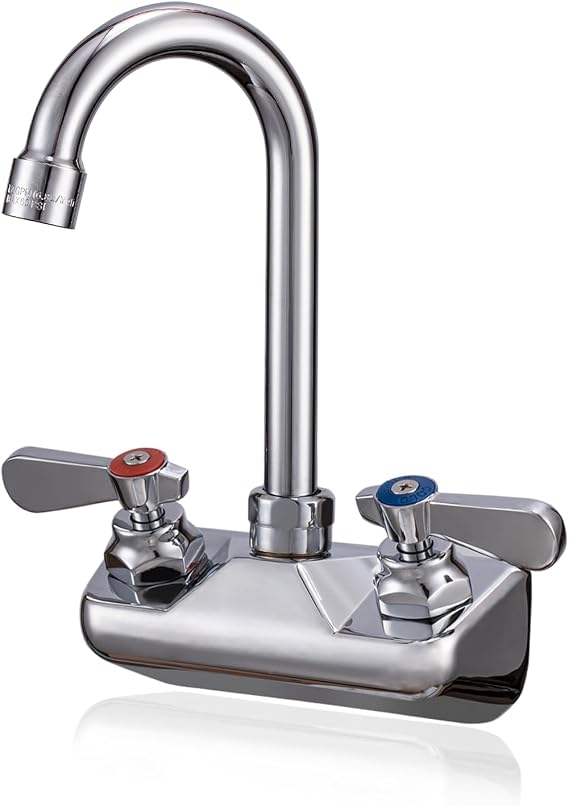 4" Center Wall Mount Commercial Sink Faucet - 3-1/2" Gooseneck Spout