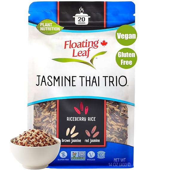 Floating Leaf Wild Rice Blend - Non-GMO & Gluten free Organic Rice| Jasmine Thai Rice Trio blended with Riceberry Rice, Brown Rice & Red Rice (Pack of 3) 14 oz each | Vegan & Kosher Wild Rice Blend