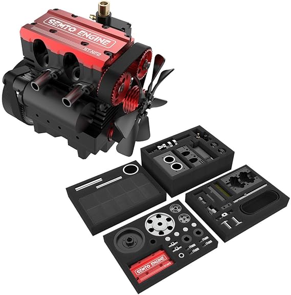 SEMTO/OTTO ENGINE ST-NF2 7.0cc Mini Inline Twin-Cylinder 4-Stroke Nitro Engine Kit, Air-Cooled Internal Combustion Model for RC Cars, Boats & DIY Projects (Red)
