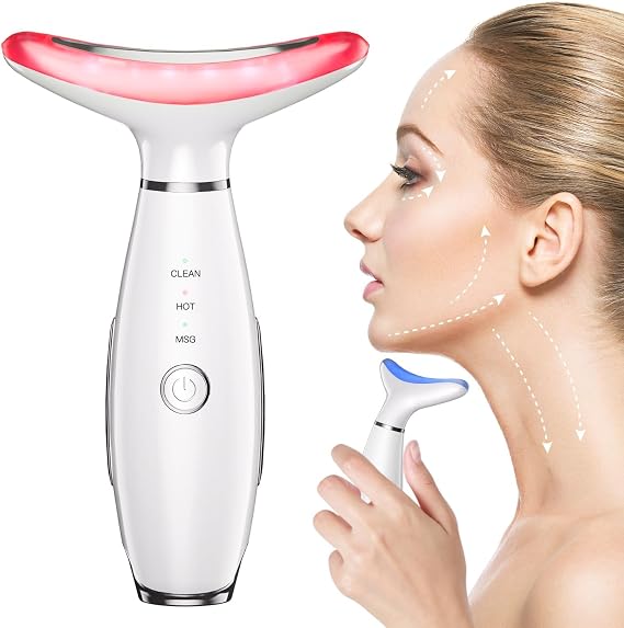 Face Massager -7 Color Red-Light-Therapy for Face and Neck for Wrinkles (White)