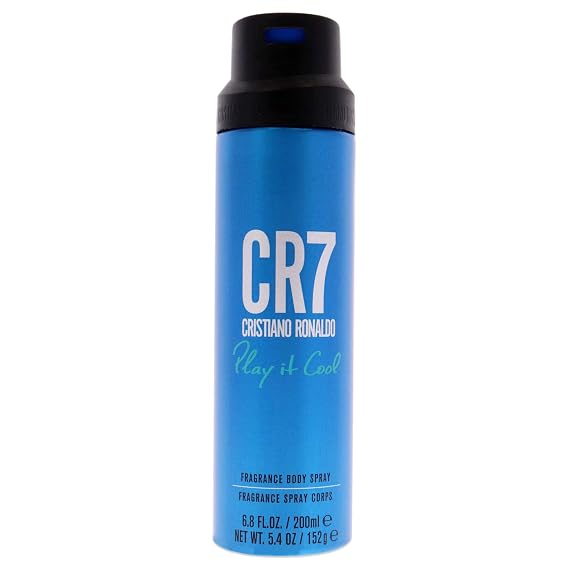 Cristiano Ronaldo CR7 Play It Cool Body Spray for Men - 6.8 oz - Fresh Citruses Masculine Fragrance with Notes of Bergamot, Lavender, Musk Scent - Long Lasting - Travel Size - Premium Gift for Him