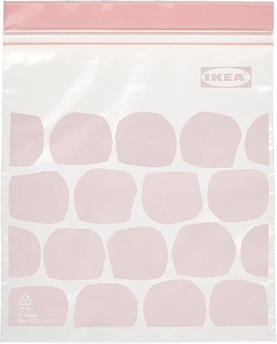 Ikea ISTAD Yeniden Kullanılabilir Kilitlenebilir Buzdolabı Poşeti, Açık Pembe, 1 lt, 25 Adet
