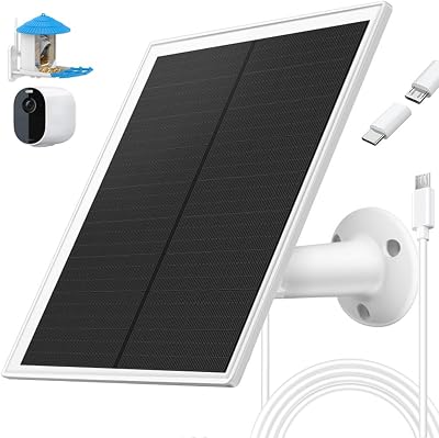 Solar Panel Charger, 6W Solar Panel with Micro USB & USB-C Port,IP66 Waterproof, for Bird Feeder Camera, Doorbell,Security Camera etc with 360Adjustable Mounting,9.8Ft Cable