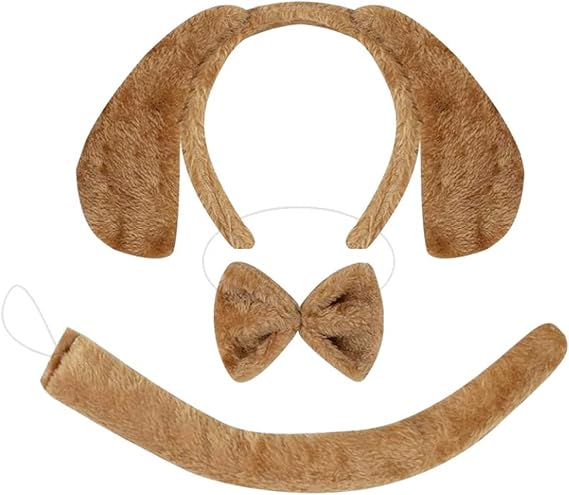 Kirei Sui Light Brown Puppy Dog Headband Bowtie Tail 3-Piece Costume Dress Up Kit for Kids and Adults