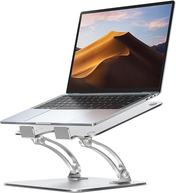 Nulaxy Ergonomic Adjustable Laptop Stand for Desk, Dual Foldable Computer Riser with Advanced Heat-Vent, Heavy-Duty Portable Notebook Holder for Posture Correction, Compatible with Mac 10-17" Laptops