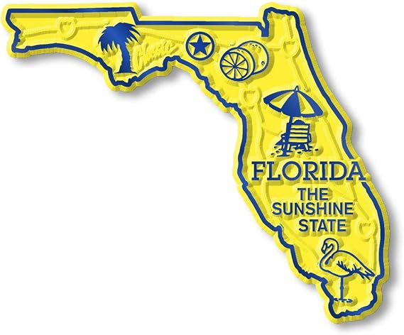 Florida Small State Magnet by Classic Magnets, 2.9" x 2.4", Collectible 3D Rubber Vintage-Style Souvenirs and Gifts Made in the USA
