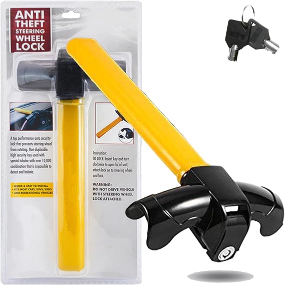 Xtremeauto Car Steering Wheel Lock Anti Theft with 2 Keys - Steering Lock for Cars, Heavy Duty Security Devices for Car Wheels, Clamp Design Locking Antitheft Car Lock, Car Security Device Anti-Theft