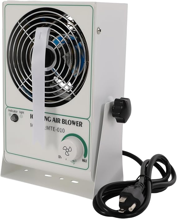 Ionizing Air Blower, ESD Blower Fan, Desktop Anti Static Ionizer Fan, 110V Ionizer Fan Eliminator, Adjustable Wind Speed Electricity Elimination Fan