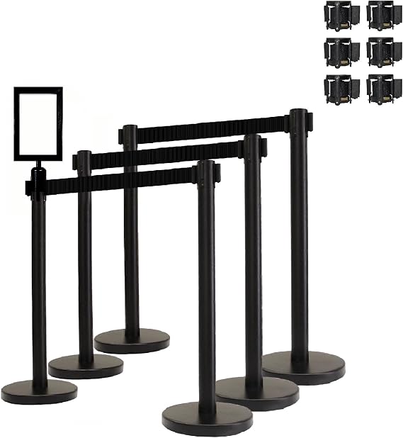 Retractable Stanchion, 6 Posts  Signframe, 36 Ht, 78 Belt  Extra Replacement Cassettes Black Belt  BlackYellow Cassettes