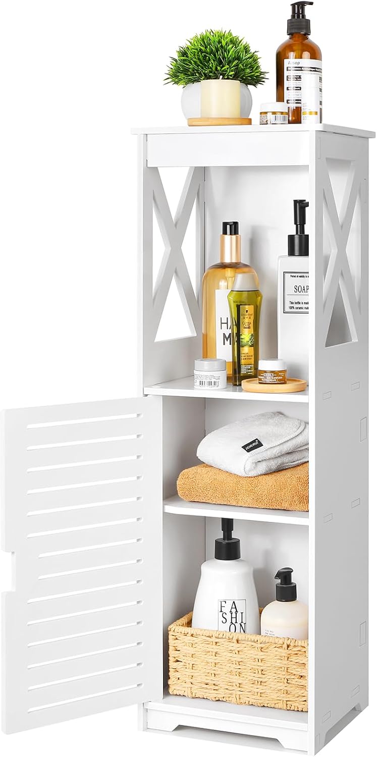 YIGANG Waterproof Bathroom Floor Cabinet,Standing Bathroom Storage Unit,Multi-Purpose Bathroom Furniture Cabinets with Door and Shelf,Suitable for Bathroom,Living Room,Corridor,Bedroom,White