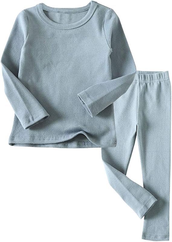 Toddler Boys Girls Thermal Underwear Long Sleeve T-shirt Leggings 2Pcs Kids Winter Base Layer Set, 12Months-8Years