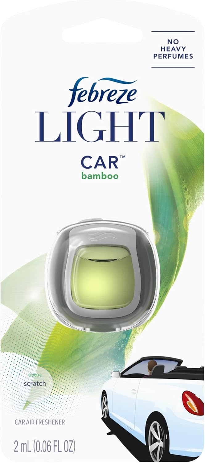 Febreze Light Odor-Eliminating Car Air Freshener for Strong Odors with Fresh Scent, Vent Clip, Bamboo, 1 count