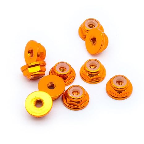 10pcs M3 Locking Flange Hex Nuts w/Nylon Insert Anodized Aluminum (Orange)